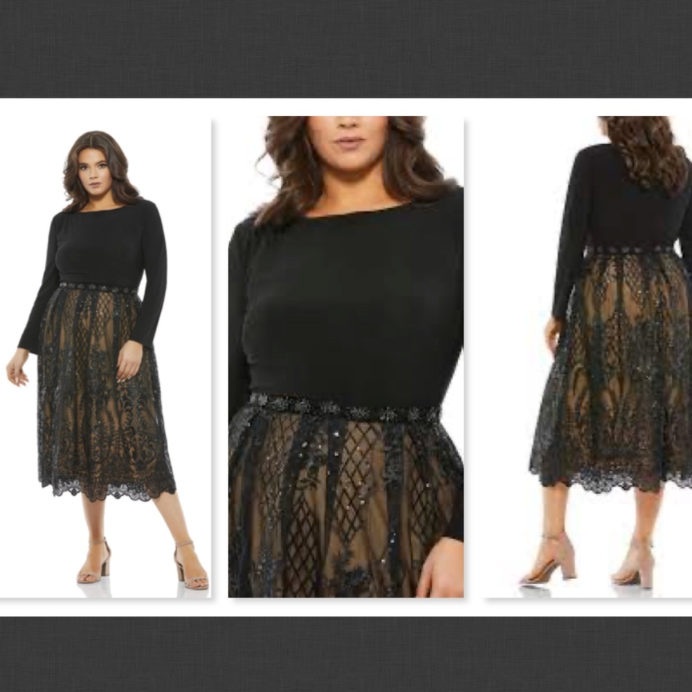 NEW Mac Duggal 67905 Sequin Mix Media Long Sleeve Cocktail Dress  Plus Size 20W